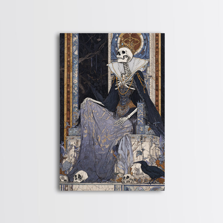 The Bone Queen, Stained Glass Gothic Art, Vertical Wall Art, Macabre Wall Art, Canvas Print, Halloween Wall Art, Statement Wall Art