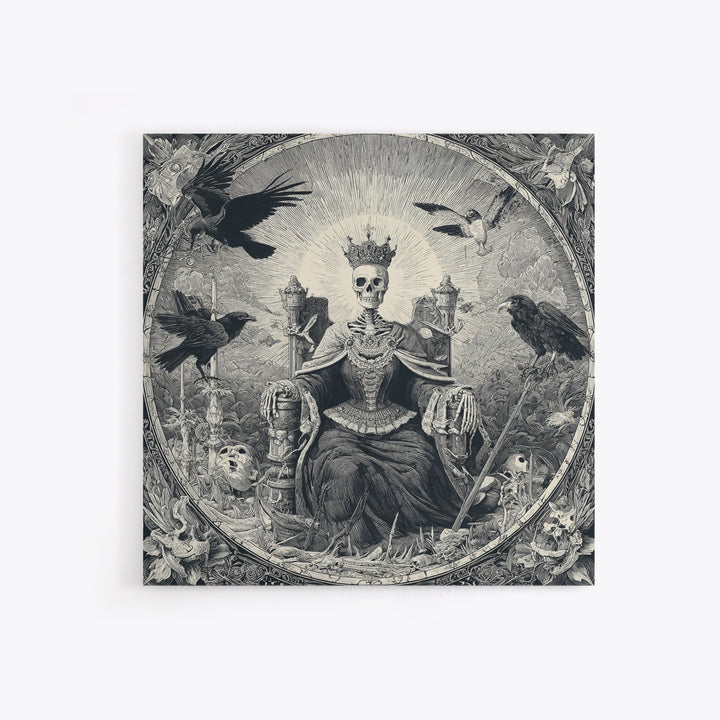 The Bone Queen, Macabre Folk Print Art, Square Wall Art, Dark Halloween Decor, Framed Canvas Print, Halloween Wall Art