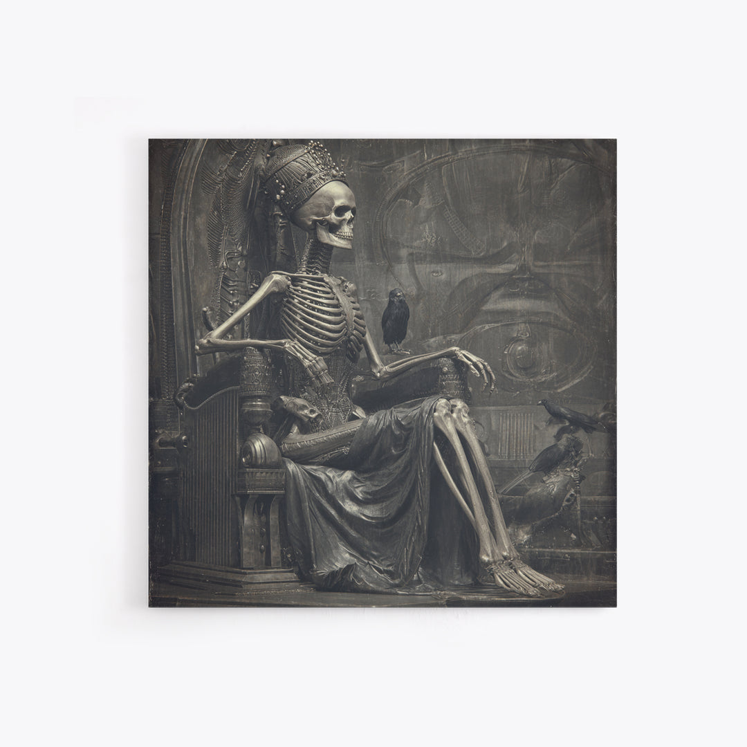 The Bone Queen, Biomechanical Horror Art, Square Wall Art, Dark Halloween Decor, Canvas Print, Halloween Wall Art, Statement Wall Art