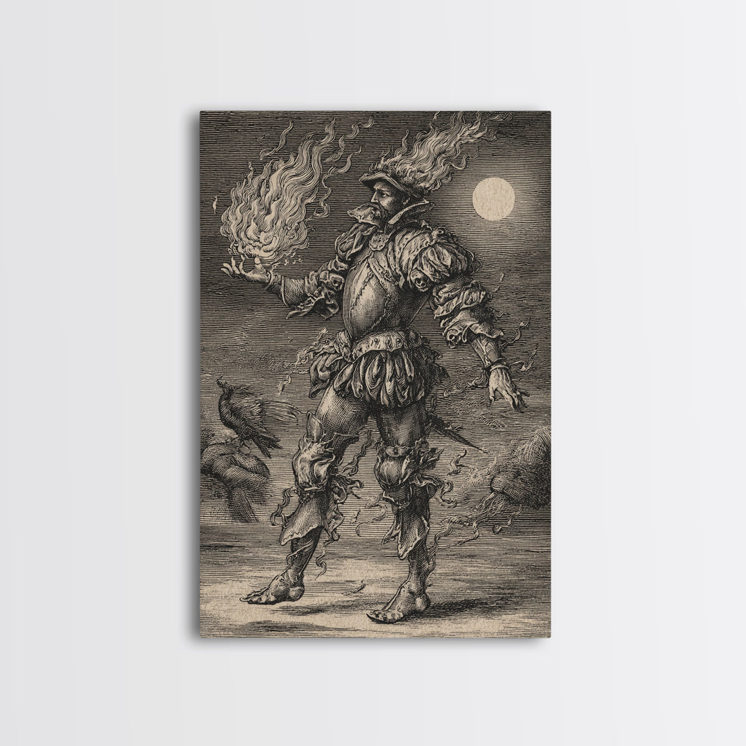 The Candlewax Man, Renaissance Engraving Art, Vertical Wall Art, Gothic Horror Wall Art, Framed Canvas Print, Halloween Wall Art