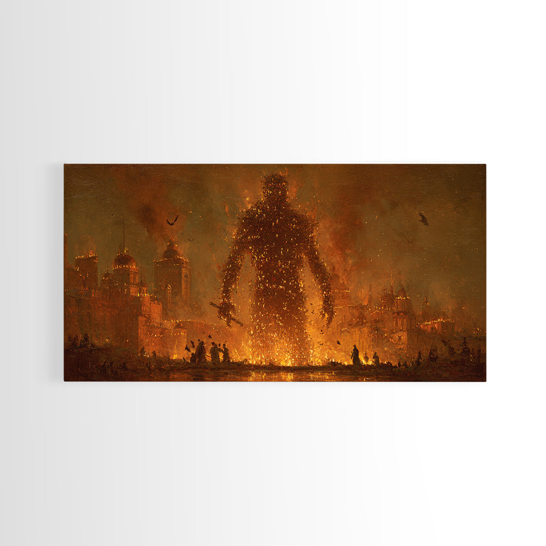 The Candlewax Man, Apocalyptic Romantic Art, Wide Panoramic Art, Dark Fantasy Wall Art, Framed Canvas Print, Halloween Wall Art
