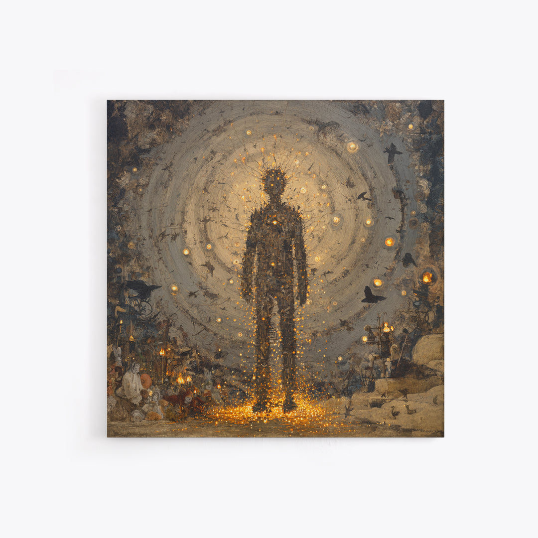 The Candlewax Man, Symbolist Dream Art, Square Wall Art, Dark Fantasy Wall Art, Framed Canvas Print, Halloween Wall Art