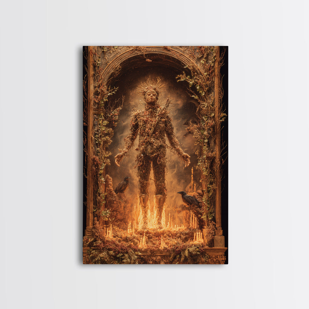 The Candlewax Man, Ornate Symbolist Art, Vertical Wall Art, Dark Halloween Decor, Framed Canvas Print, Halloween Wall Art