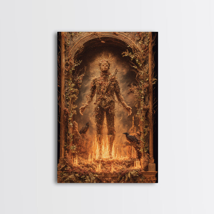 The Candlewax Man, Ornate Symbolist Art, Vertical Wall Art, Dark Halloween Decor, Framed Canvas Print, Halloween Wall Art