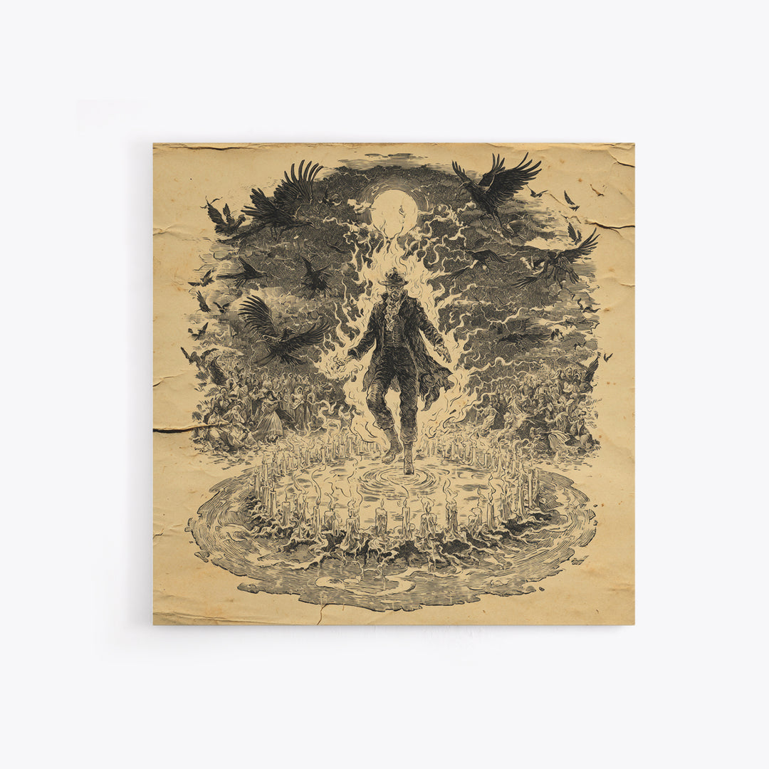 The Candlewax Man, Symbolist Etching Art, Square Wall Art, Dark Fantasy Wall Art, Framed Canvas Print, Halloween Wall Art
