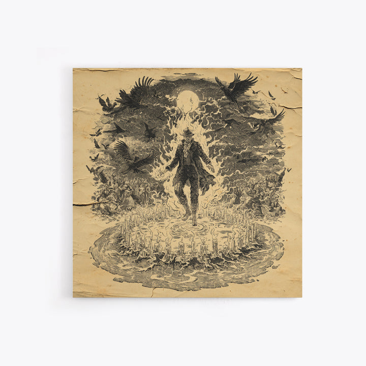 The Candlewax Man, Symbolist Etching Art, Square Wall Art, Dark Fantasy Wall Art, Framed Canvas Print, Halloween Wall Art