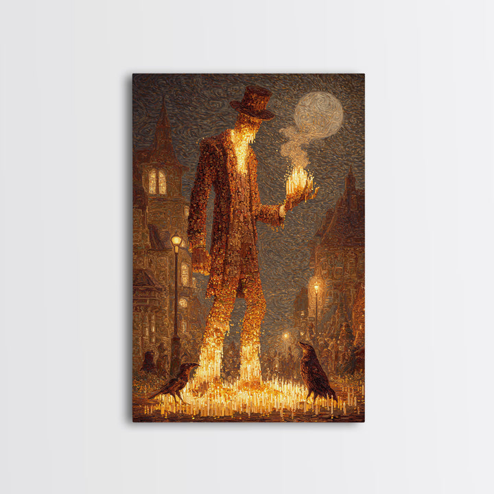 The Candlewax Man, Expressionist Gothic Art, Vertical Wall Art, Dark Halloween Decor, Framed Canvas Print, Halloween Wall Art