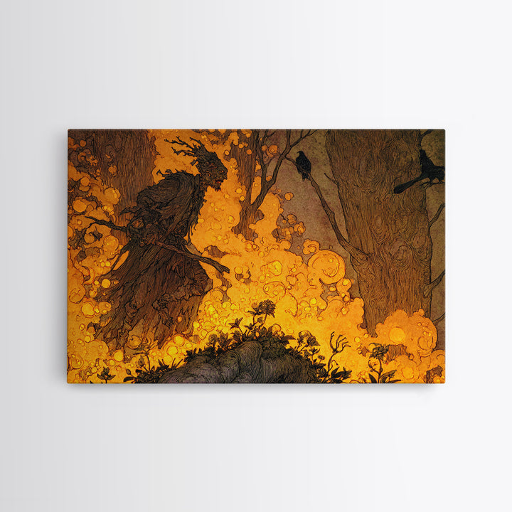 The Candlewax Man, Gothic Storybook Art, Landscape Wall Art, Dark Fantasy Wall Art, Framed Canvas Print, Halloween Wall Art