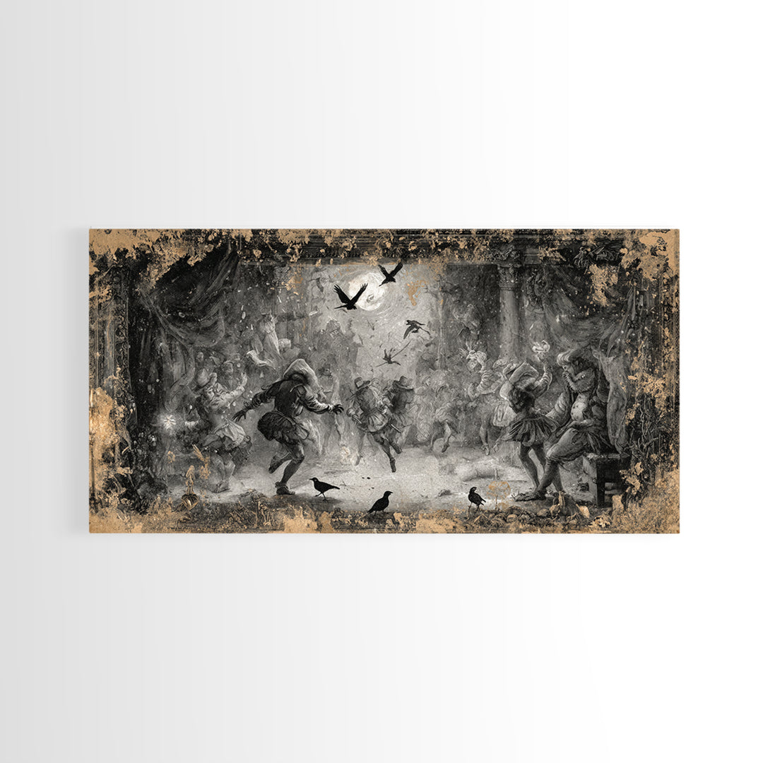 The Mirror Spirit, Northern Renaissance Horror, Wide Panoramic Art, Dark Halloween Decor, Canvas Print, Halloween Wall Art