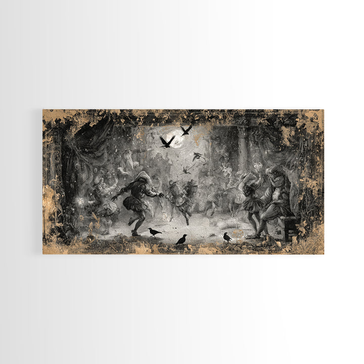 The Mirror Spirit, Northern Renaissance Horror, Wide Panoramic Art, Dark Halloween Decor, Canvas Print, Halloween Wall Art