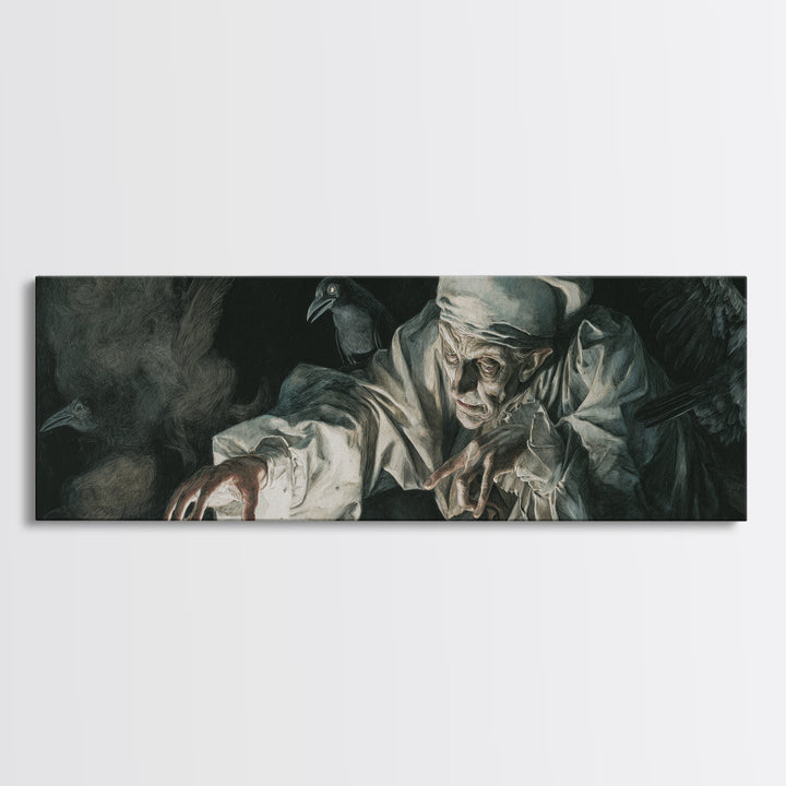 The Mirror Spirit, Dark Renaissance Art, Extra Wide Wall Art, Gothic Horror Wall Art, Framed Canvas Print, Halloween Wall Art