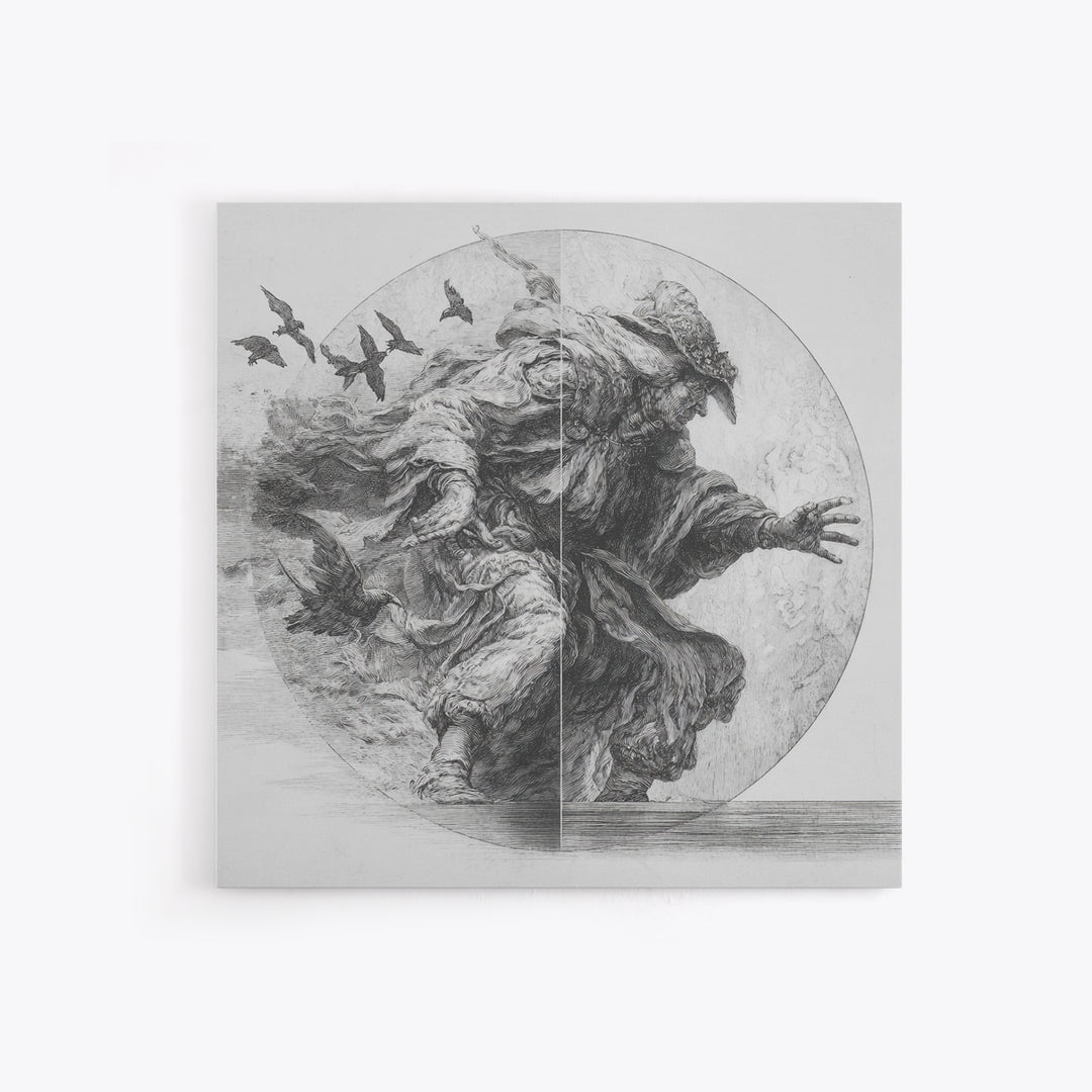 The Mirror Spirit, Renaissance Engraving Art, Square Wall Art, Macabre Wall Art, Canvas Print, Halloween Wall Art, Dark Fantasy Art