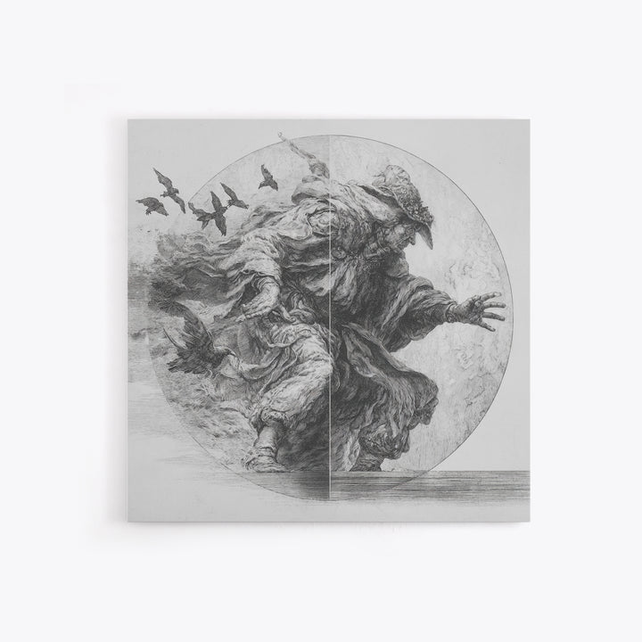 The Mirror Spirit, Renaissance Engraving Art, Square Wall Art, Macabre Wall Art, Canvas Print, Halloween Wall Art, Dark Fantasy Art