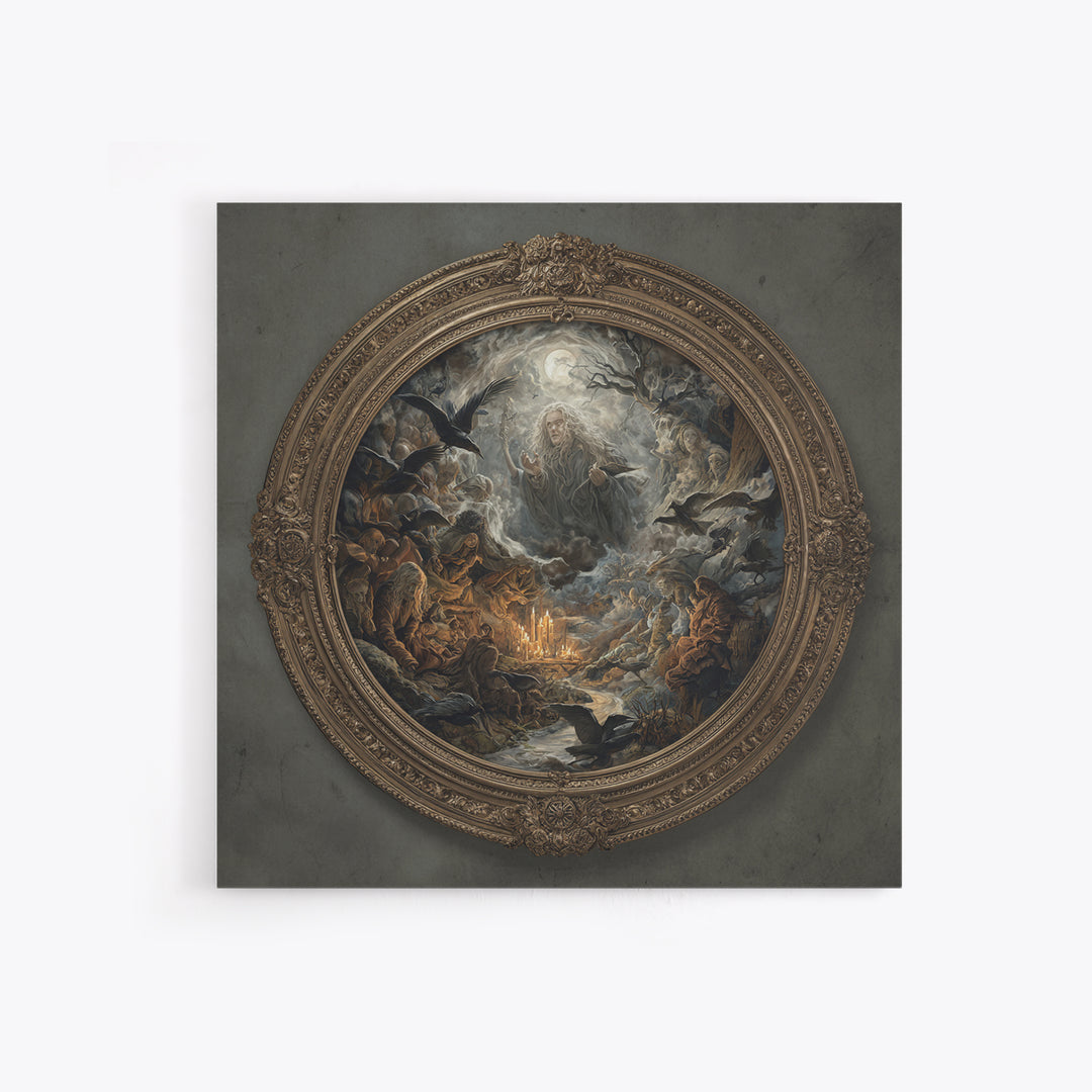 The Mirror Spirit, Baroque Witchcraft Art, Square Wall Art, Dark Fantasy Wall Art, Framed Canvas Print, Halloween Wall Art