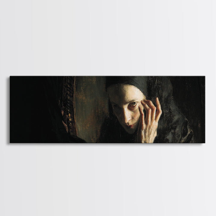 The Mirror Spirit, Dark Romantic Horror Art, Extra Wide Wall Art, Dark Fantasy Wall Art, Canvas Print, Halloween Wall Art