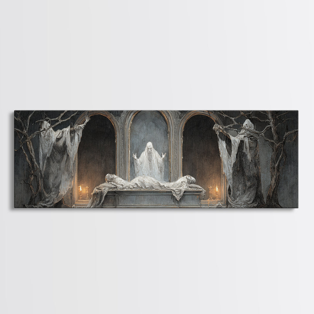 The Mirror Spirit, Gothic Nightmare Art, Extra Wide Wall Art, Dark Fantasy Wall Art, Canvas Print, Halloween Wall Art, Halloween Decor