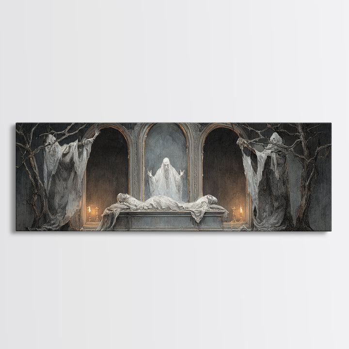 The Mirror Spirit, Gothic Nightmare Art, Extra Wide Wall Art, Dark Fantasy Wall Art, Canvas Print, Halloween Wall Art, Halloween Decor