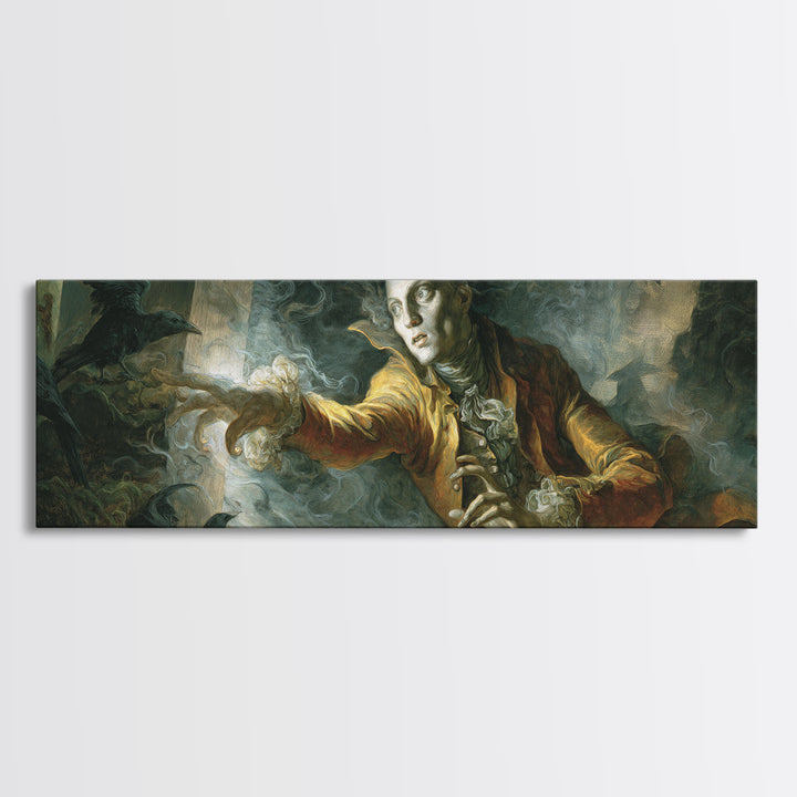 The Mirror Spirit, Visionary Gothic Art, Extra Wide Wall Art, Macabre Wall Art, Framed Canvas Print, Halloween Wall Art