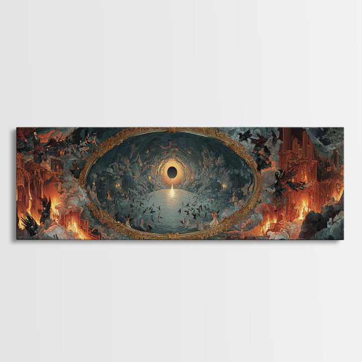 The Mirror Spirit, Apocalyptic Romantic Art, Extra Wide Wall Art, Dark Halloween Decor, Framed Canvas Print, Halloween Wall Art