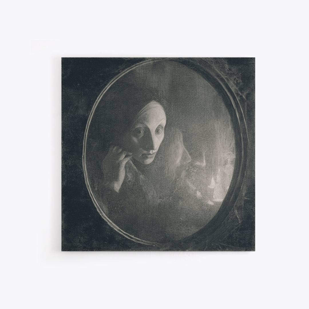 The Mirror Spirit, Symbolist Dream Art, Square Wall Art, Gothic Horror Wall Art, Framed Canvas Print, Halloween Wall Art