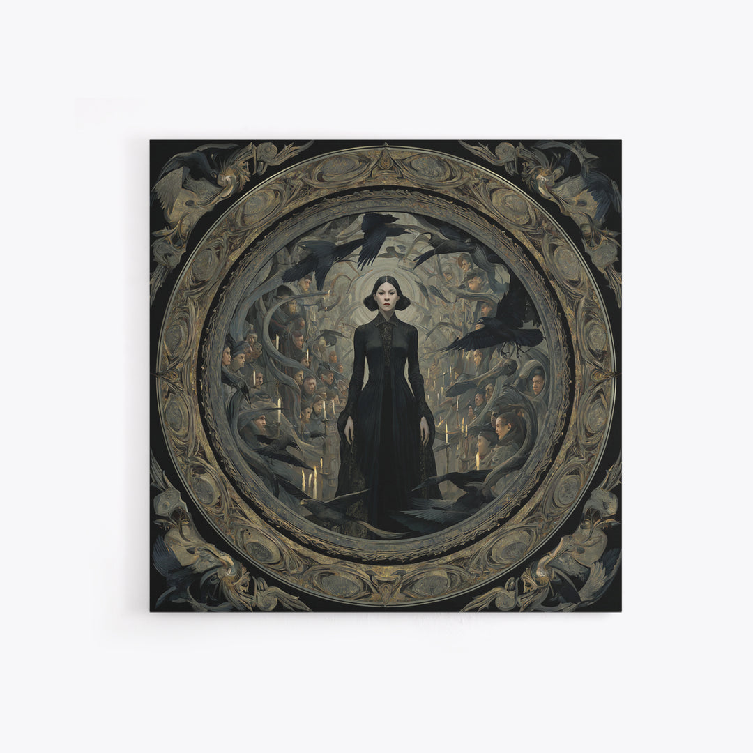 The Mirror Spirit, Dark Symbolist Art, Square Wall Art, Dark Halloween Decor, Framed Canvas Print, Halloween Wall Art