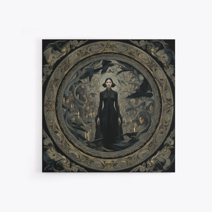The Mirror Spirit, Dark Symbolist Art, Square Wall Art, Dark Halloween Decor, Framed Canvas Print, Halloween Wall Art