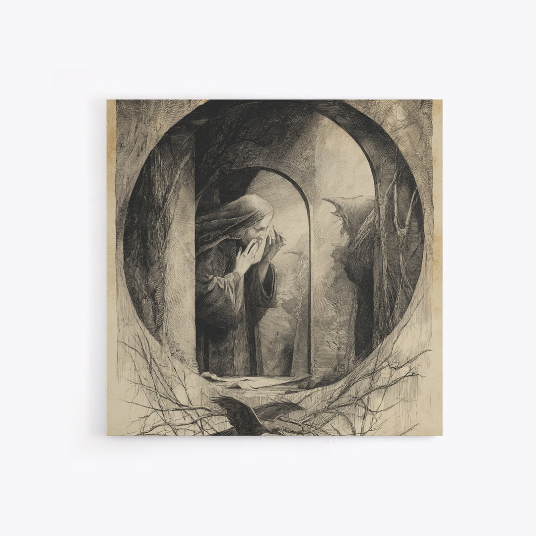 The Mirror Spirit, Expressionist Nightmare Art, Square Wall Art, Gothic Horror Wall Art, Canvas Print, Halloween Wall Art