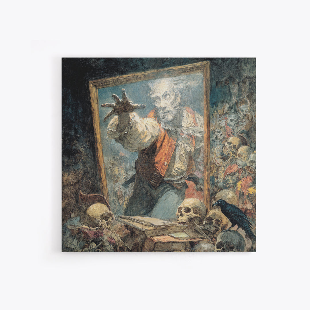The Mirror Spirit, Grotesque Carnival Art, Square Wall Art, Dark Fantasy Wall Art, Framed Canvas Print, Halloween Wall Art