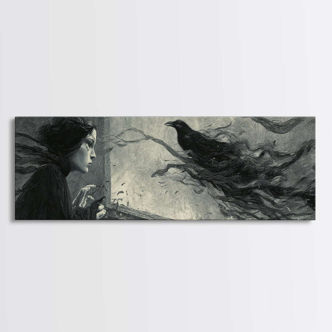 The Mirror Spirit, Expressionist Gothic Art, Extra Wide Wall Art, Macabre Wall Art, Framed Canvas Print, Halloween Wall Art