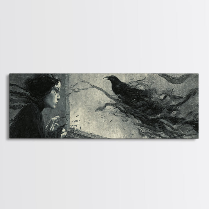 The Mirror Spirit, Expressionist Gothic Art, Extra Wide Wall Art, Macabre Wall Art, Framed Canvas Print, Halloween Wall Art