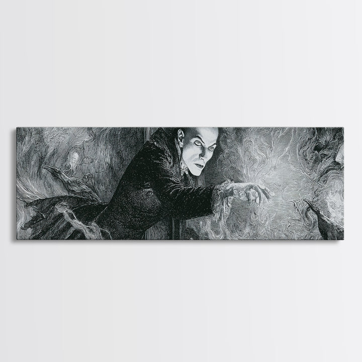 The Mirror Spirit, Victorian Macabre Art, Extra Wide Wall Art, Macabre Wall Art, Framed Canvas Print, Halloween Wall Art
