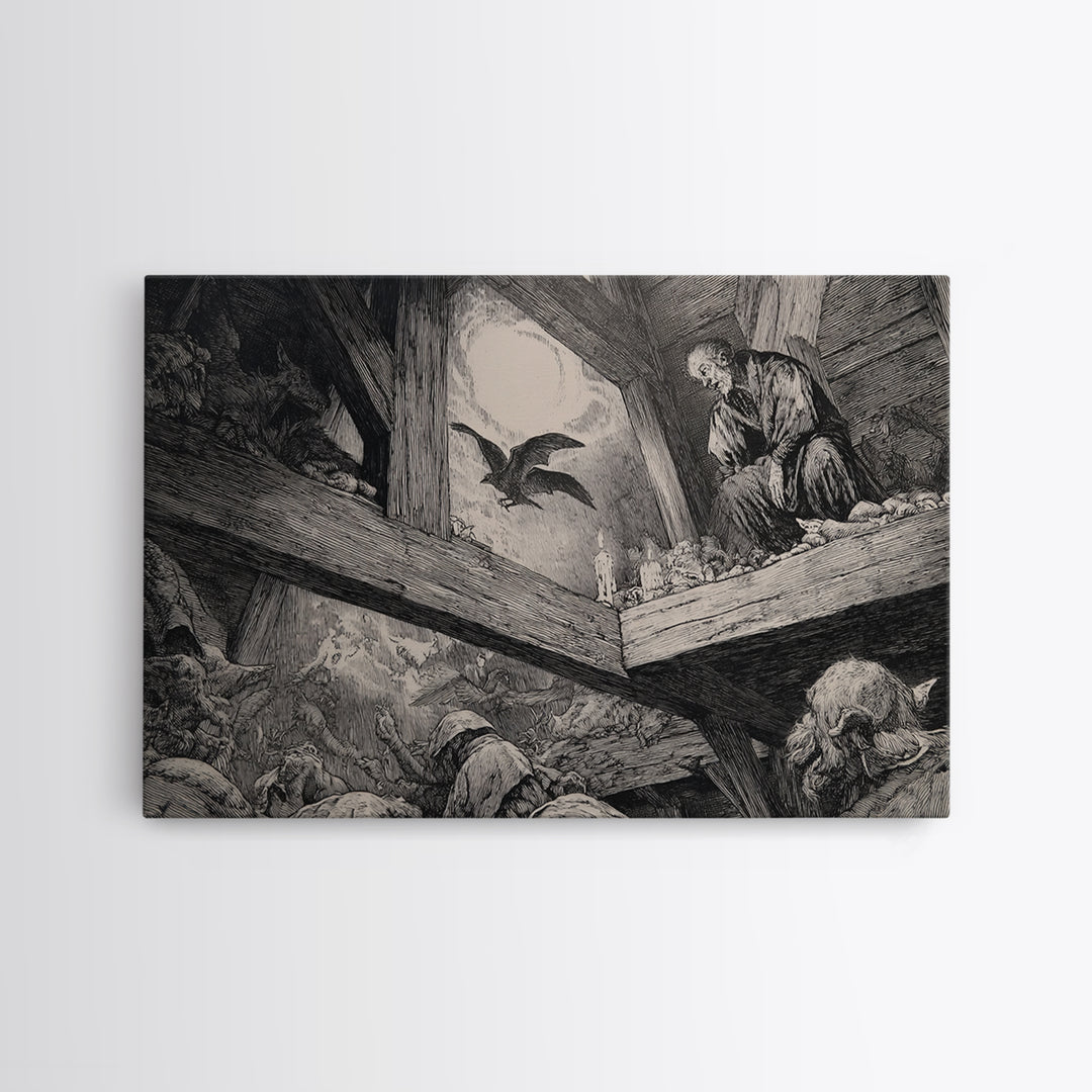 The Attic Whisperer, Renaissance Engraving Art, Landscape Wall Art, Macabre Wall Art, Canvas Print, Halloween Wall Art, Spooky Wall Decor