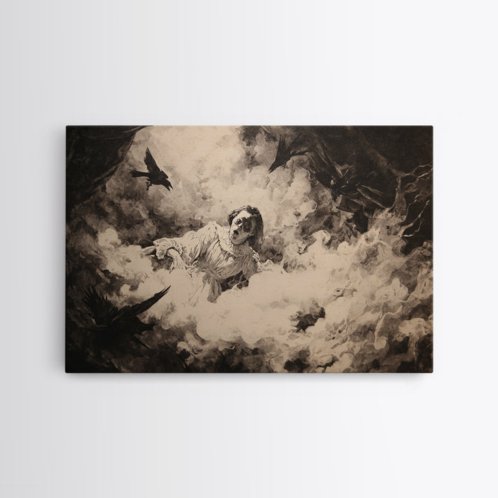 The Attic Whisperer, Dark Romantic Horror Art, Landscape Wall Art, Gothic Horror Wall Art, Framed Canvas Print, Halloween Wall Art
