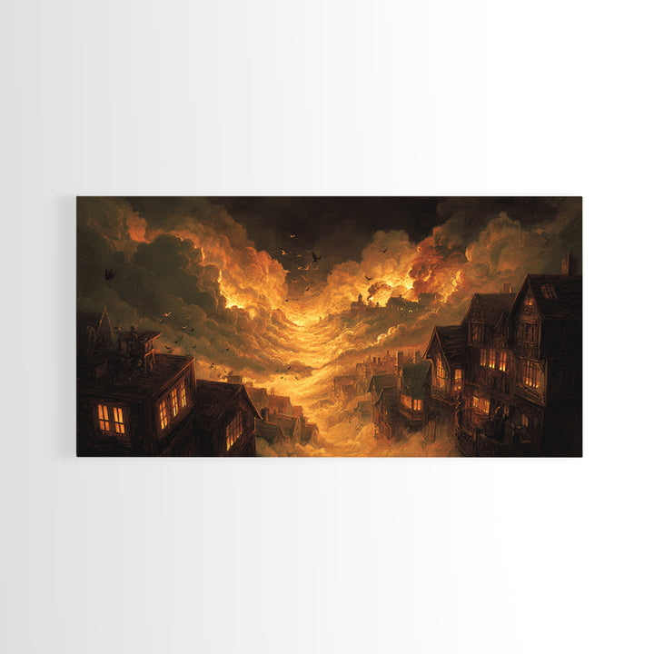 The Attic Whisperer, Apocalyptic Romantic Art, Wide Panoramic Art, Macabre Wall Art, Canvas Print, Halloween Wall Art, Statement Wall Art