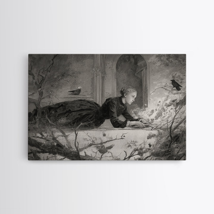 The Attic Whisperer, Symbolist Dream Art, Landscape Wall Art, Macabre Wall Art, Canvas Print, Halloween Wall Art, Halloween Decor