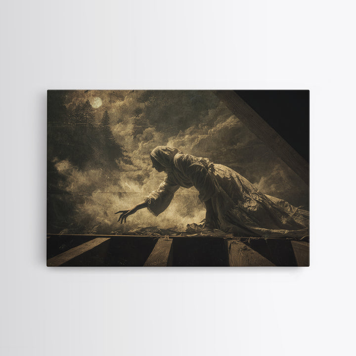 The Attic Whisperer, Symbolist Gothic Landscape, Landscape Wall Art, Macabre Wall Art, Framed Canvas Print, Halloween Wall Art