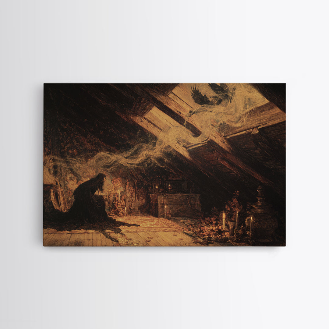 The Attic Whisperer, Ornate Symbolist Art, Landscape Wall Art, Dark Fantasy Wall Art, Canvas Print, Halloween Wall Art