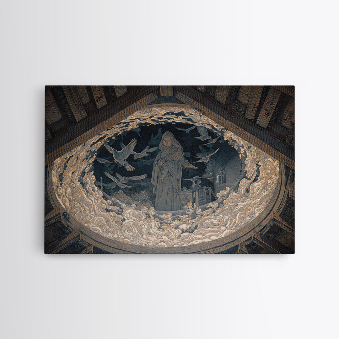 The Attic Whisperer, Symbolist Death Art, Landscape Wall Art, Macabre Wall Art, Canvas Print, Halloween Wall Art, Horror Wall Art