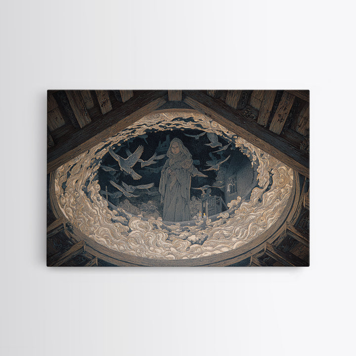 The Attic Whisperer, Symbolist Death Art, Landscape Wall Art, Macabre Wall Art, Canvas Print, Halloween Wall Art, Horror Wall Art