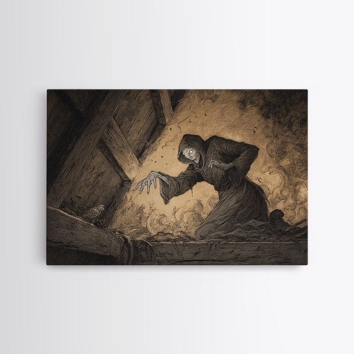 The Attic Whisperer, Expressionist Nightmare Art, Landscape Wall Art, Gothic Horror Wall Art, Canvas Print, Halloween Wall Art