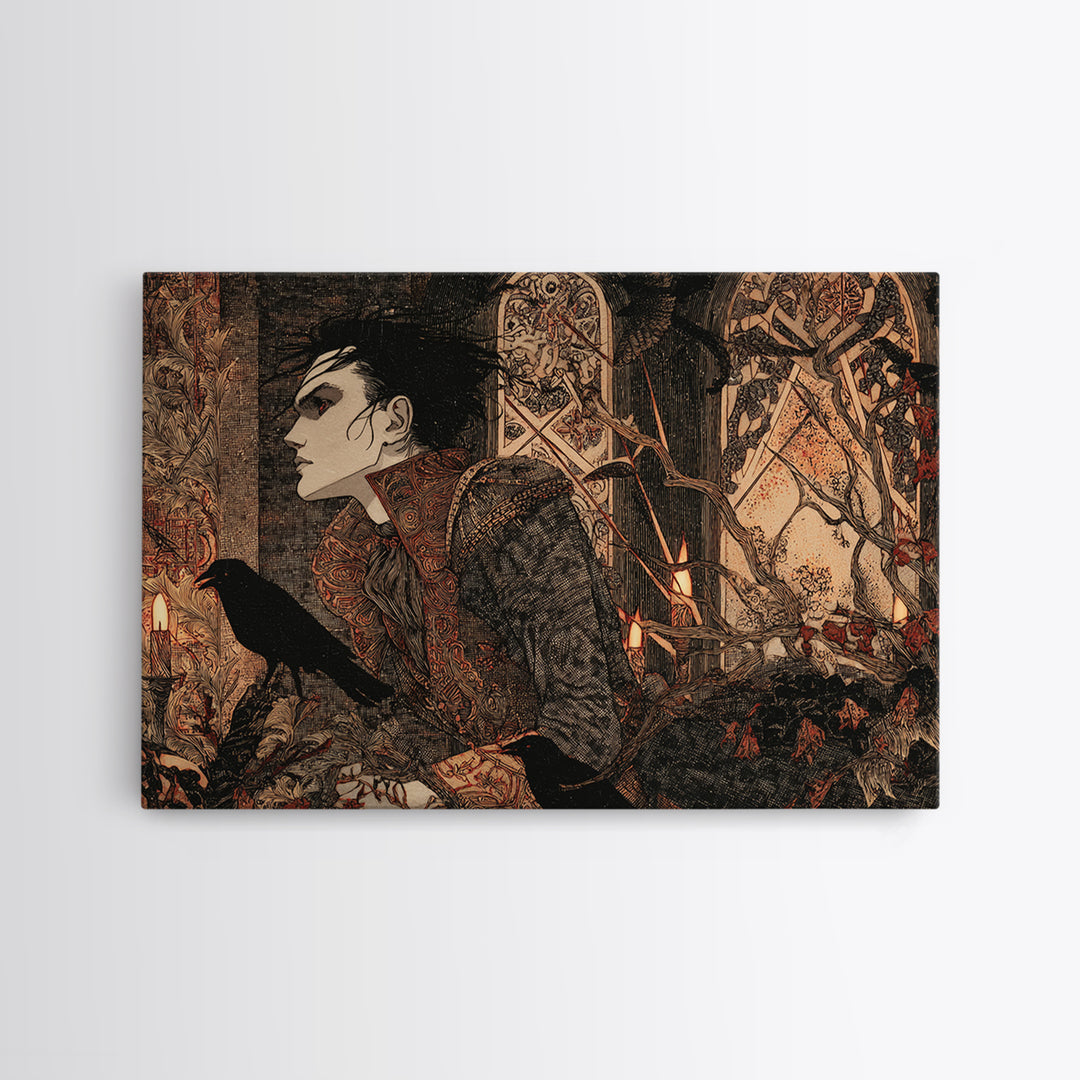 The Attic Whisperer, Stained Glass Gothic Art, Landscape Wall Art, Dark Halloween Decor, Canvas Print, Halloween Wall Art, Macabre Wall Art