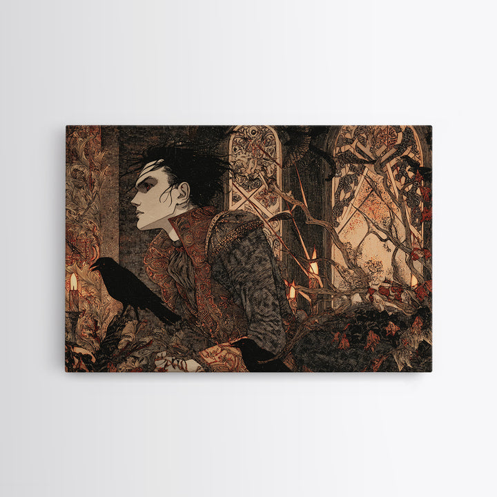 The Attic Whisperer, Stained Glass Gothic Art, Landscape Wall Art, Dark Halloween Decor, Canvas Print, Halloween Wall Art, Macabre Wall Art