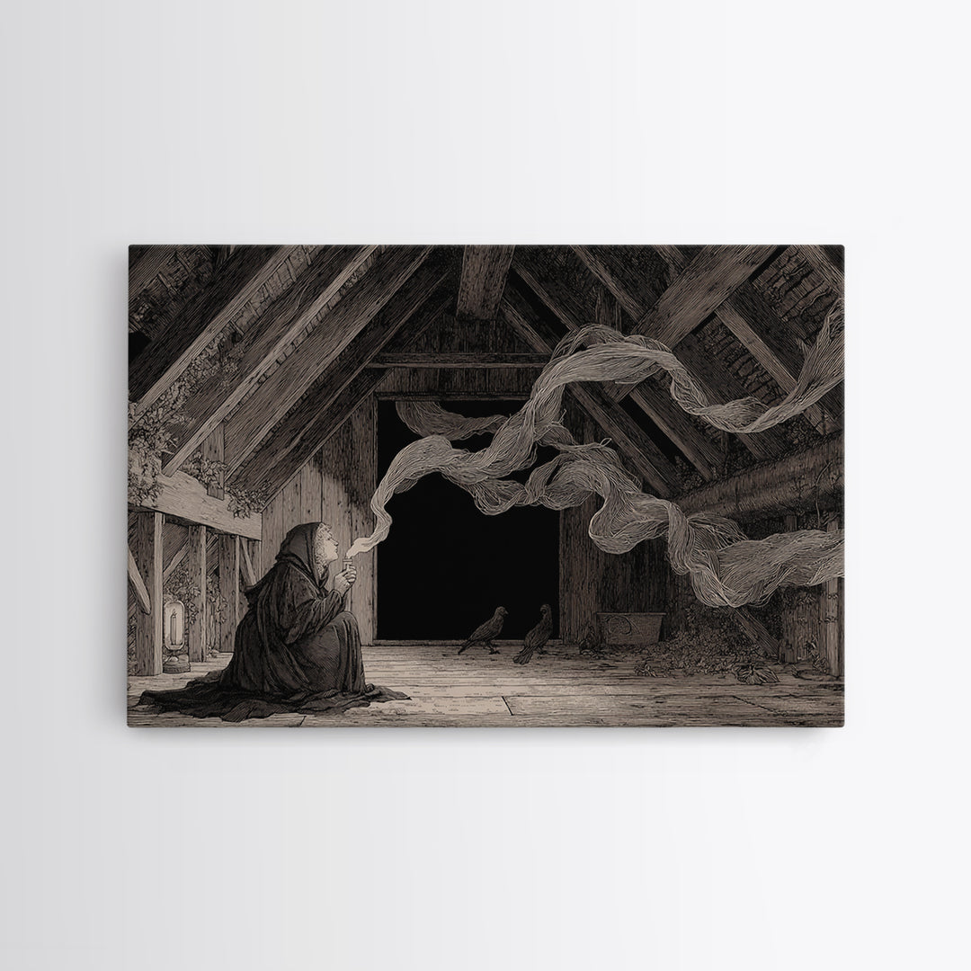 The Attic Whisperer, Victorian Macabre Art, Landscape Wall Art, Dark Fantasy Wall Art, Canvas Print, Halloween Wall Art