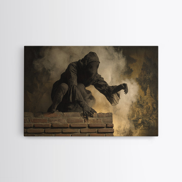 The Chimney Phantom, Medieval Grotesque Art, Landscape Wall Art, Gothic Horror Wall Art, Framed Canvas Print, Halloween Wall Art