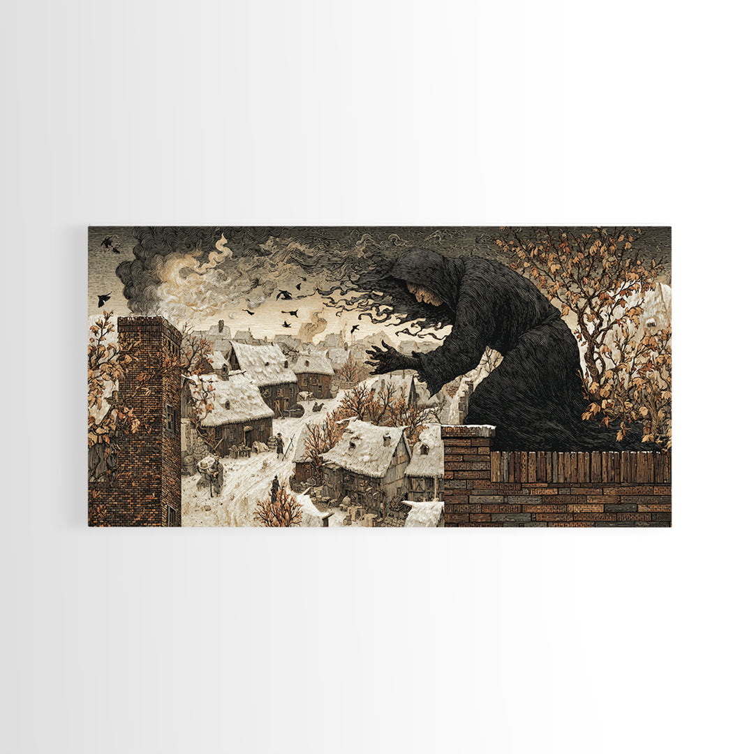 The Chimney Phantom, Northern Renaissance Horror, Wide Panoramic Art, Dark Fantasy Wall Art, Canvas Print, Halloween Wall Art