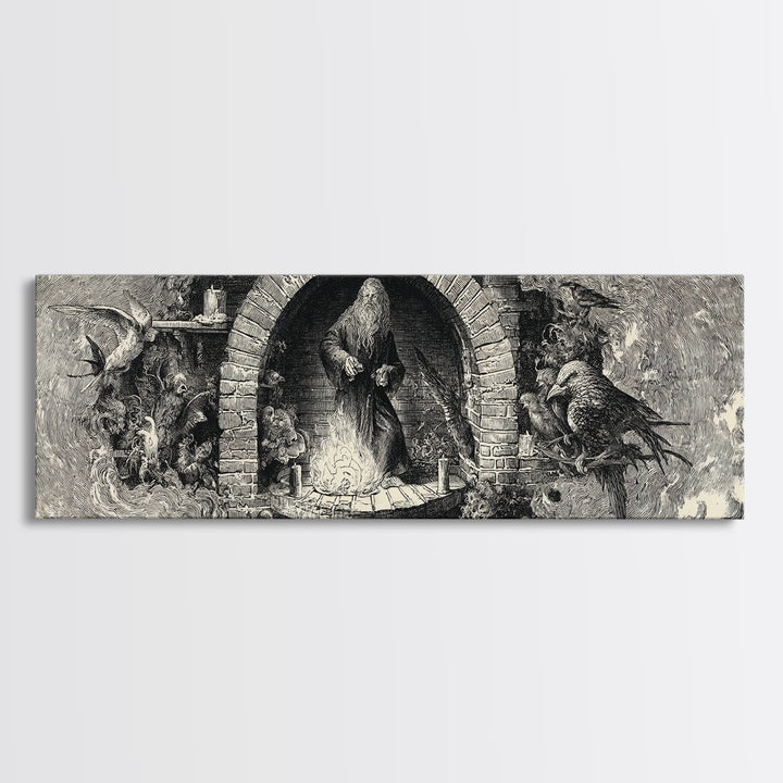 The Chimney Phantom, Renaissance Engraving Art, Extra Wide Wall Art, Gothic Horror Wall Art, Framed Canvas Print, Halloween Wall Art