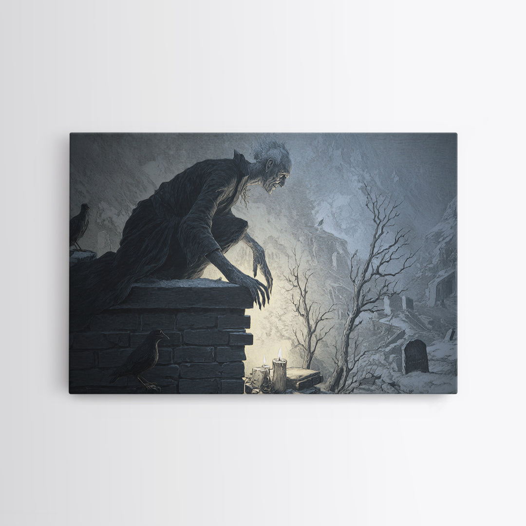 The Chimney Phantom, Romantic Gothic Landscape, Landscape Wall Art, Dark Fantasy Wall Art, Framed Canvas Print, Halloween Wall Art