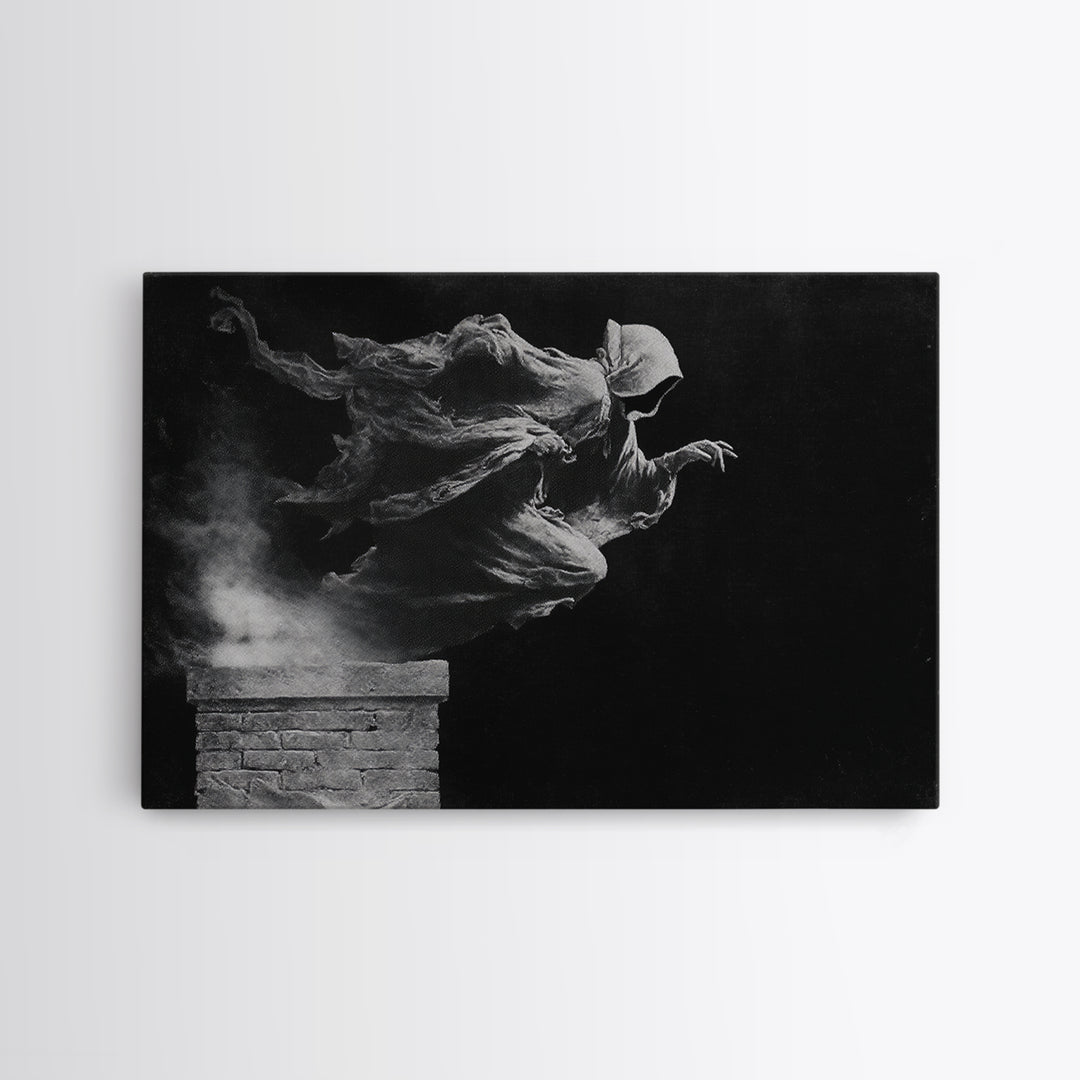 The Chimney Phantom, Symbolist Gothic Landscape, Landscape Wall Art, Dark Fantasy Wall Art, Framed Canvas Print, Halloween Wall Art