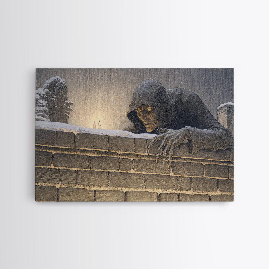 The Chimney Phantom, Symbolist Death Art, Landscape Wall Art, Dark Halloween Decor, Framed Canvas Print, Halloween Wall Art