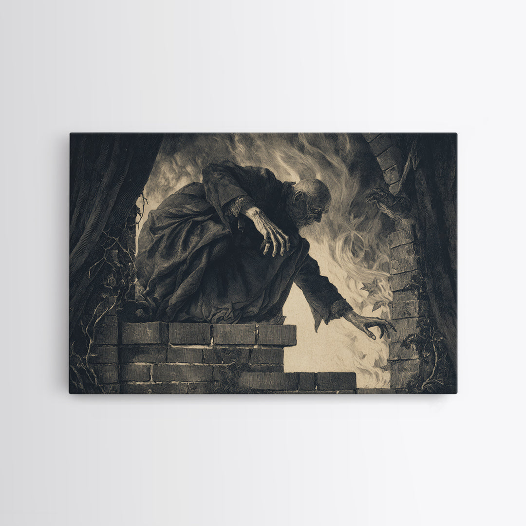 The Chimney Phantom, Dark Symbolist Art, Landscape Wall Art, Dark Fantasy Wall Art, Framed Canvas Print, Halloween Wall Art